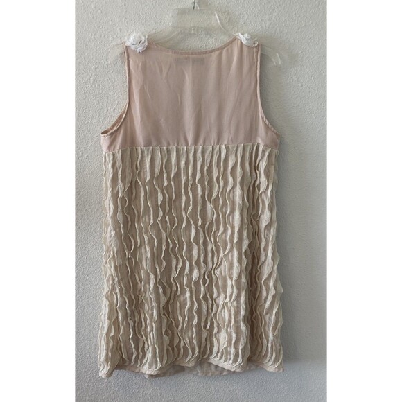 Forla Paris Women's Mini Dress Tan Floral Embellished Textured Shift Sz Sm Boho - Picture 12 of 16